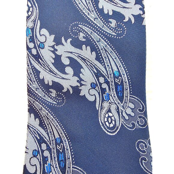 Vtg Mens Acetate Tie By In Navy & Blue Paisley Design - Picture 4 of 7